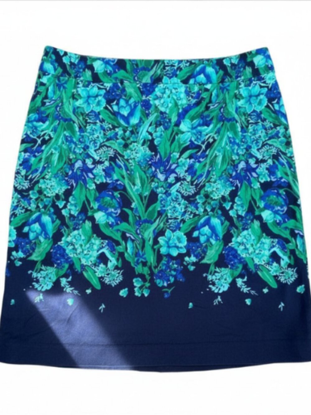 Talbots Navy Floral Pencil Skirt Zipper Kick Pleat S 14 Sophisticate Classic